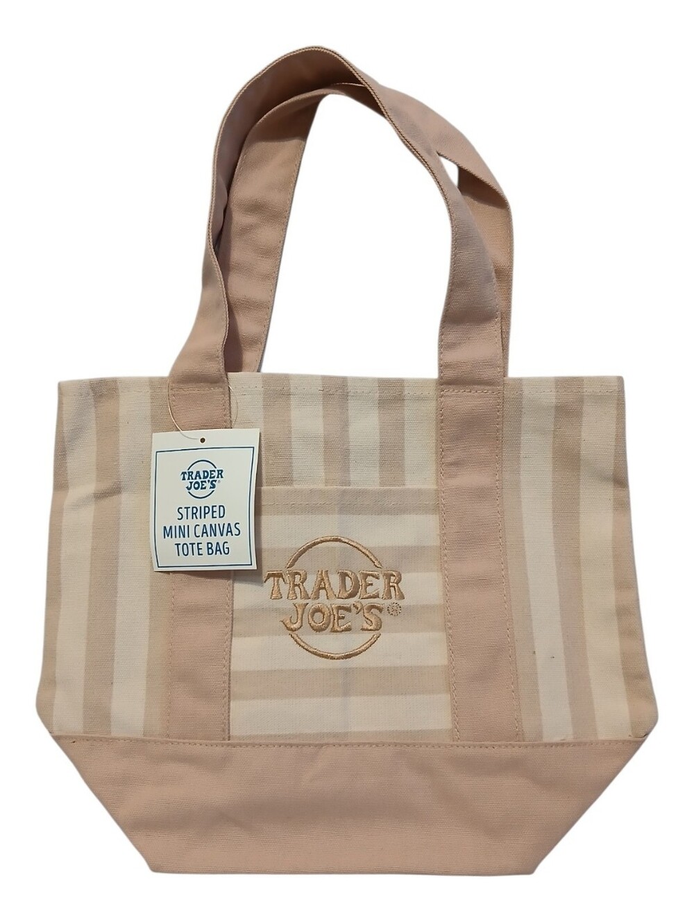 Trader Joe's striped mini canvas tote Tan